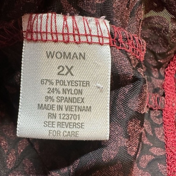 Dressbarn Womens Top 2XL Red‎ Black Floral Blouse Whimsygoth Vamp Fairy Burnout - Picture 3 of 7